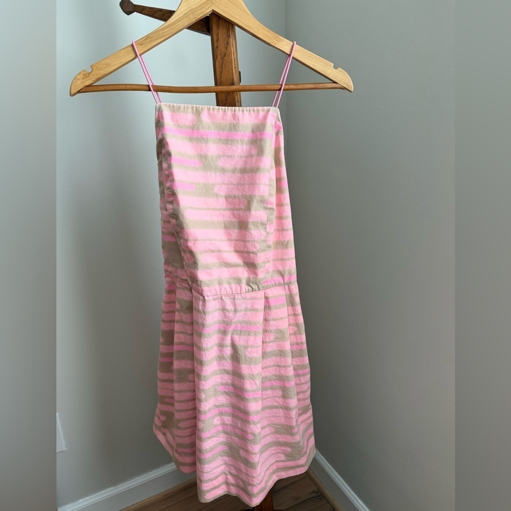 Kate Spade Saturday Size 4 Pink & Tan Striped Cotton Sleeveless Mini Dress